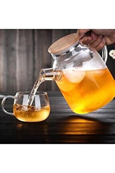 Genel Markalar 1000 Ml Bambu Kapaklı Isıya Dayanıklı Cam Bitki Çayı Demliği C...