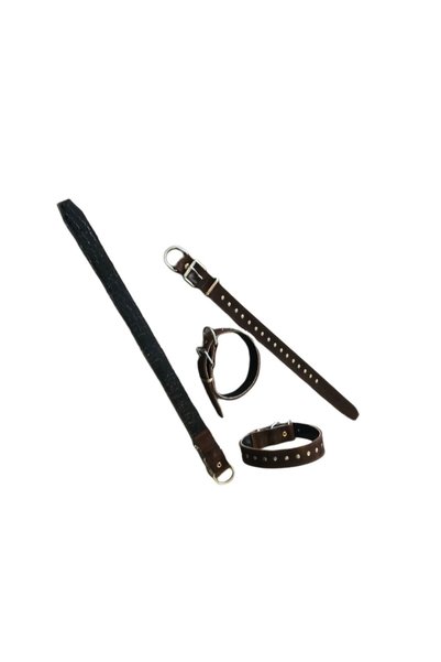 Lndr Brown Rivet Ornate Medium Breed Dog Collar 3.5 cm Width 60 cm Tall
