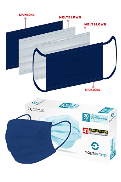 SAYTEKMED Lacivert Çift Kat Meltblown / Iki Maske Gücünde 4 Katlı Maske (20 Adet/1 Kutu)