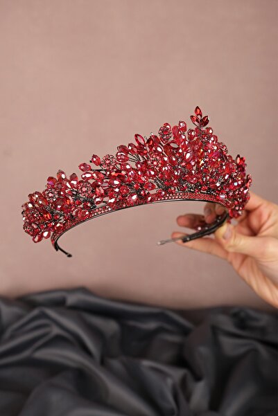 Limelia Κόκκινη κρυστάλλινη κορώνα νύφης με χάντρες από χανάρι