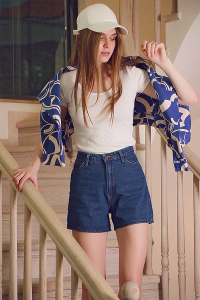 Trend Alaçatı Stili Shorts - Navy blue - High Waist
