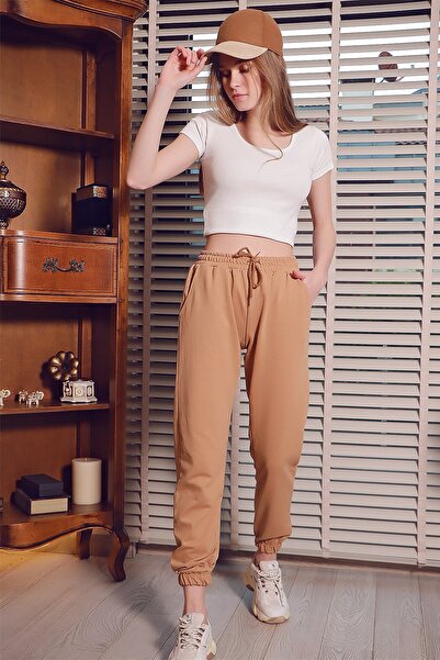 Trend Alaçatı Stili Kadın Bisküvi Beli Ve Paçası Lastikli Basic Eşofman Altı ALC-X5902