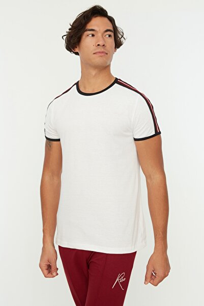 Trendyol Collection Μπλουζάκι Crew Neck White Slim Fit - 100% βαμβάκι, έγχρωμ...