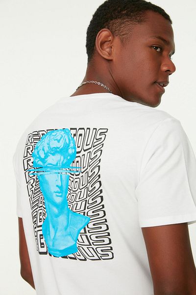 Trendyol Collection Art Printed White Cotton Short Sleeve T-Shirt - Tmnss21Ts0955