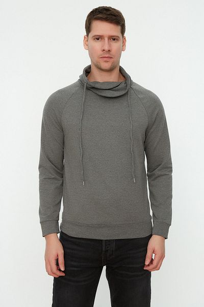 Trendyol Collection Anthrazitfarbenes Langarm-Sweatshirt mit Degaje-Kragen - Regular Fit TMNAW21sw0302