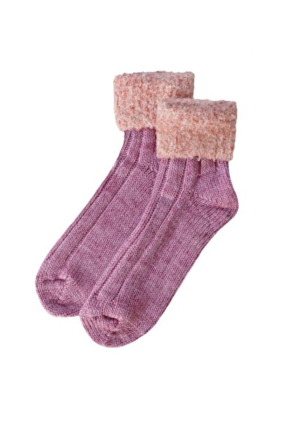 UNLIMITED LEGWEAR Kalın Kışlık Bileği Pofuduk Pembe Kadın Bot Çorap