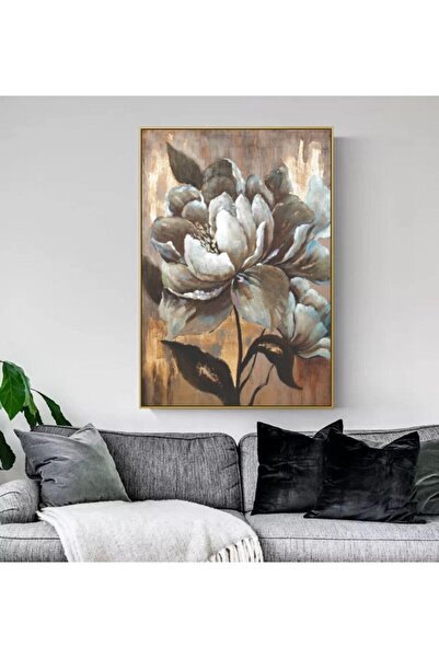 Markazip Altın Metal Çerçeveli Kahve Gri Çiçek Kanvas Tablo 70x100cm Kod: Sn0421-k1-a
