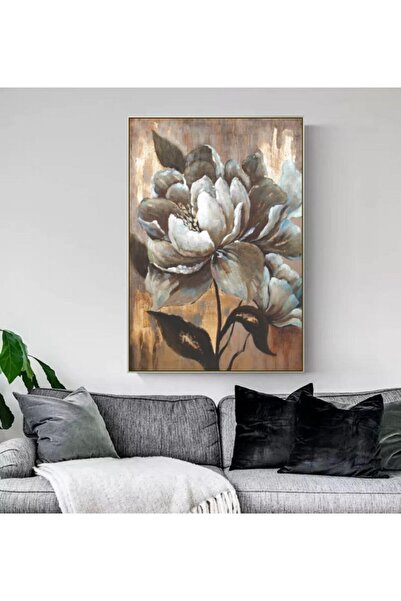 Markazip Gümüş Metal Çerçeveli Kahve Gri Çiçek Kanvas Tablo 70x100cm Kod: Sn0421-k1-g