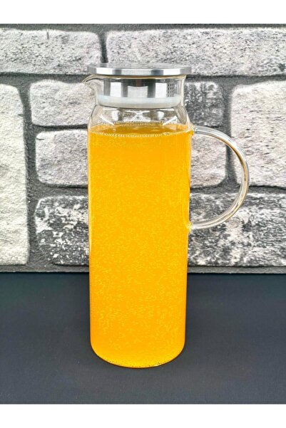 YzHome Borosilikat Cam Metal Paslanmaz Kapak Sürahi 1500ml