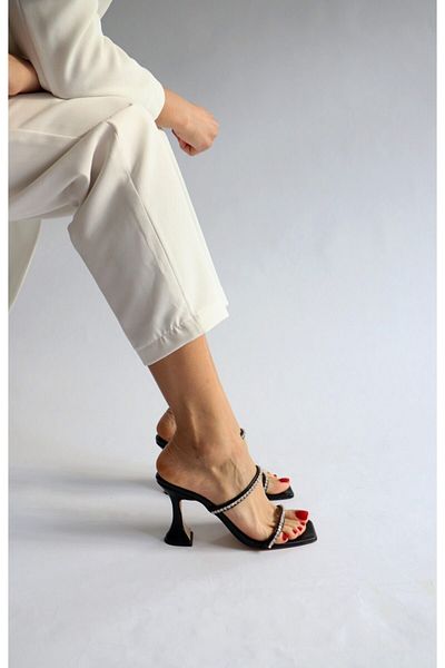 Ömer Ediz Shoes Черни кожени чехли с камъни
