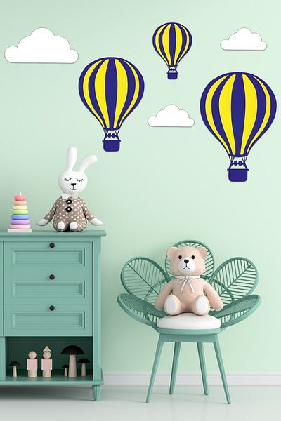 Tilki Dünyası Flying Balloon Yellow Navy Blue Fan Baby and Children's Room Decoration Sticker