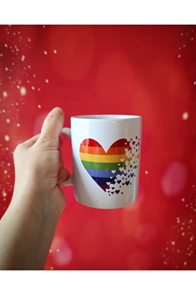 Gökkuşağı Renklerinde Kalpli Baskı,pride Kupa Sevgililer Günü Hediyesi