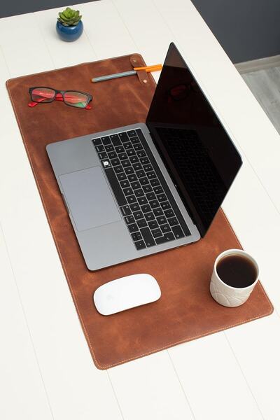 DK LEATHER Hakiki Deri Kahverengi Masa Matı- Yeni Iş Hediyesi - Sümen Takımı ...