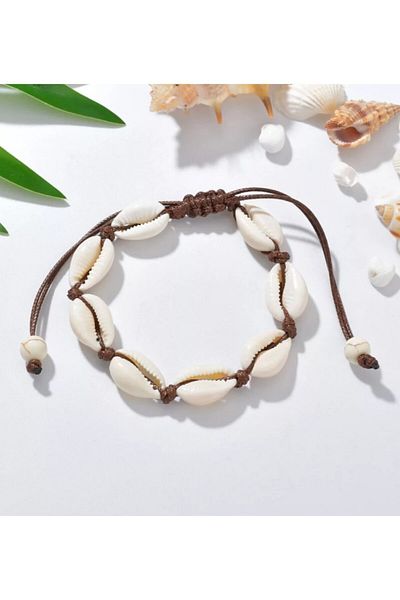 İPAR AKSESUAR Sea Shell Brown Stringed Macrame Halter Halt