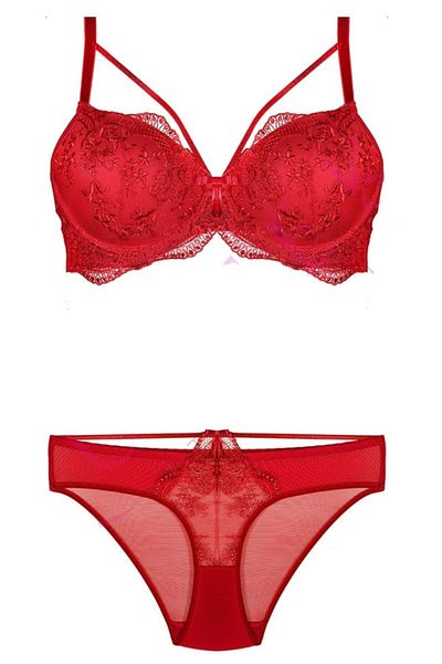 Bestin Women's Red Padded Lace Bra and Panty Set