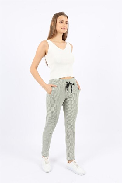 Banadamoda Green Patterned Front Seam Pocketed Sports Trousers Bmsp/001