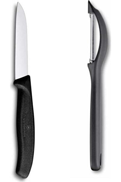 Victorinox Yan Soyacak-8cm Düz Bıçak 2 Li Set Siyah