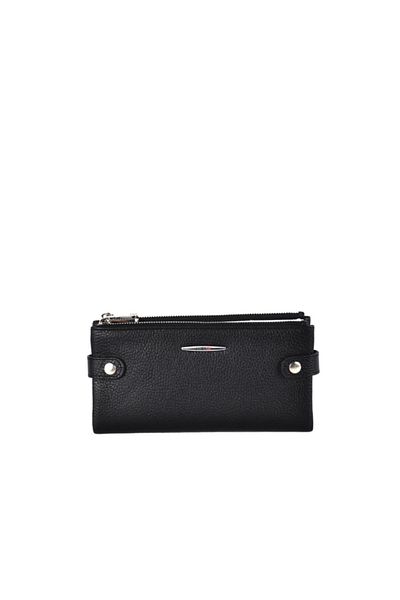 Eminsa Black Leather Women's Wallet with Snap Fasteners