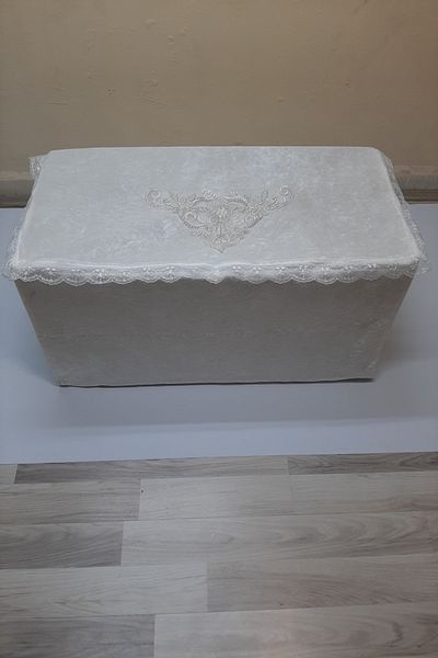Çalışkan Çeyiz Evi Βελούδινο ύφασμα σφουγγάρι μαξιλάρι θήκη γαλλικής δαντέλας μαξιλάρι προίκας κρέμα 65x37x44cm
