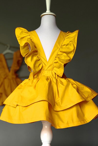 Cool and Shark Çocuk Sarı Fırfır Askılı Elbise