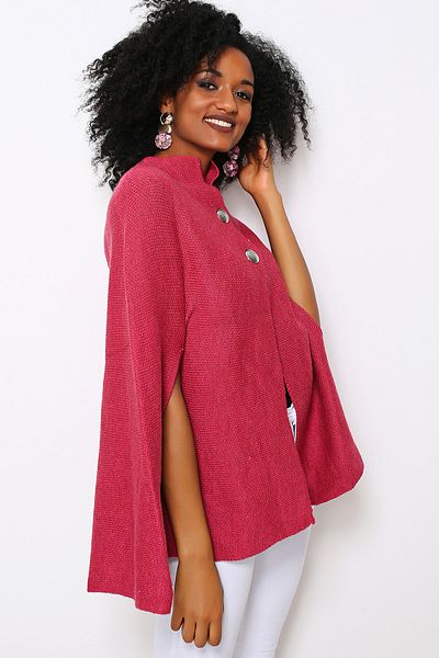 AVORWE Half Shirt Collar Plain Knitwear Poncho