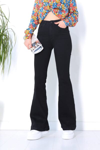 SANTA BELLA Ispanyol Paça Siyah Jean Ekstra Likra Yüksek Bel Uzun Bacak (toparlayıcı)