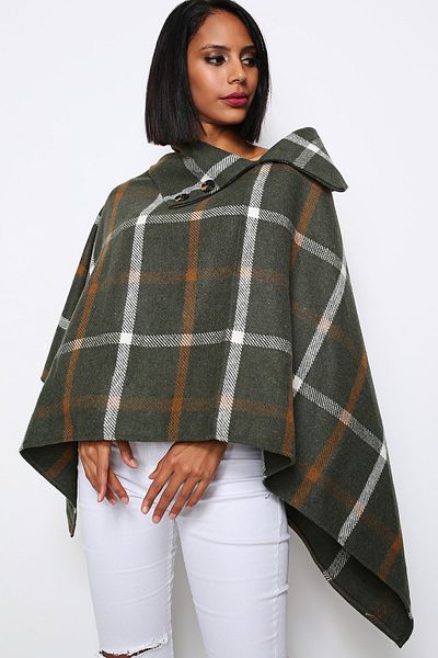 AVORWE Shawl Collar Sleeveless Khaki Knitwear Poncho