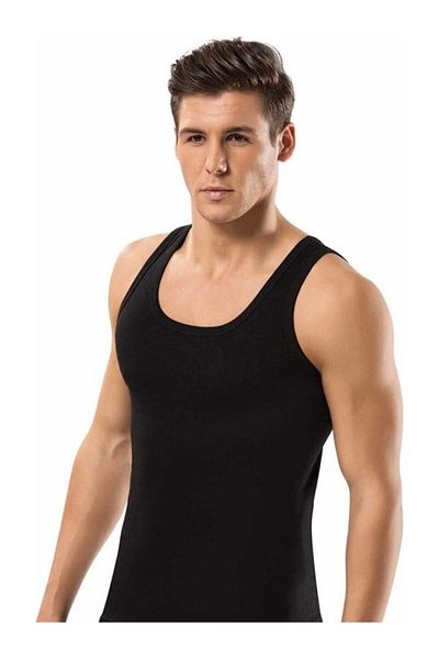 Dagi Men's Black 2-Piece Wide Collar Combed Cotton Undershirt