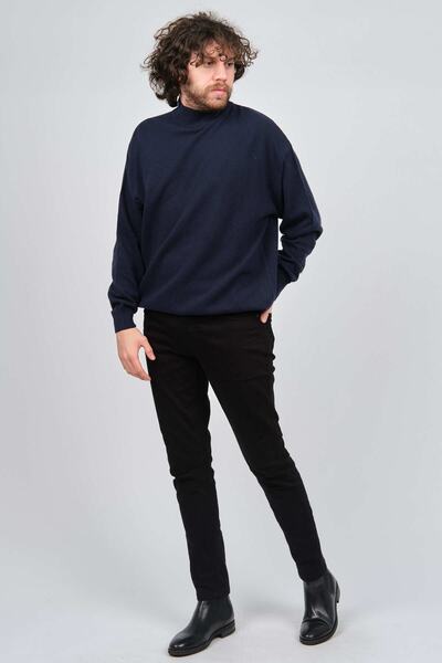 IDA Pulover pentru bărbați din lână de miel Half Fisherman 0593161 Bleumarin