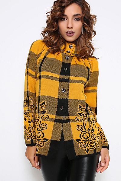 AVORWE Floral Patterned Buttoned Mustard Knitwear Poncho