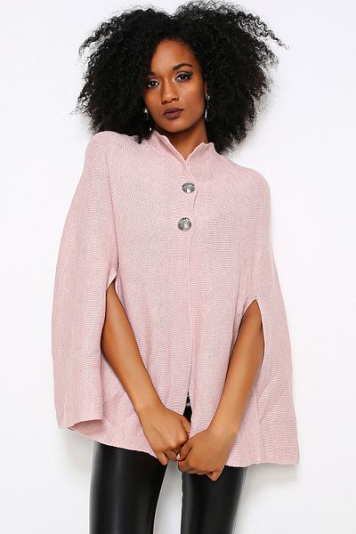 AVORWE Μισό πουκάμισο γιακά Glittery Two Button Powder Knitwear Poncho