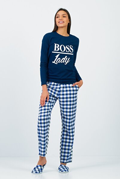 Moda Clubu Ekose Kadın Pijama Takımı ve Terlik