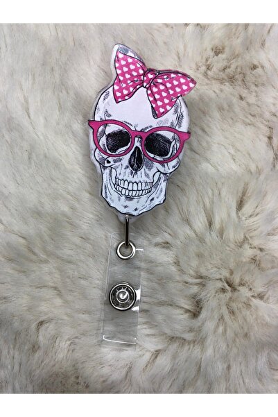 Hediyebum Suport pentru carduri Yoyo cu cap de schelet cu fundă roz