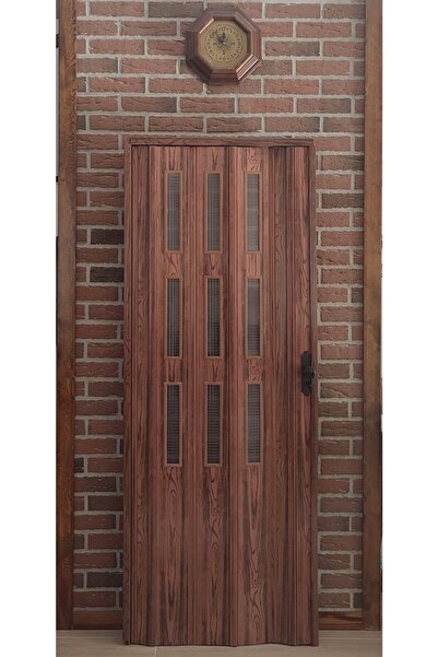 ERİKMANN Akordiyon Kapı 162 H200 Camlı Ceviz Pvc Katlanır Akordion