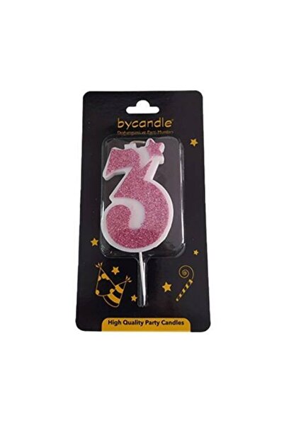 Genel Markalar Rakam Mum Simli Pembe 3