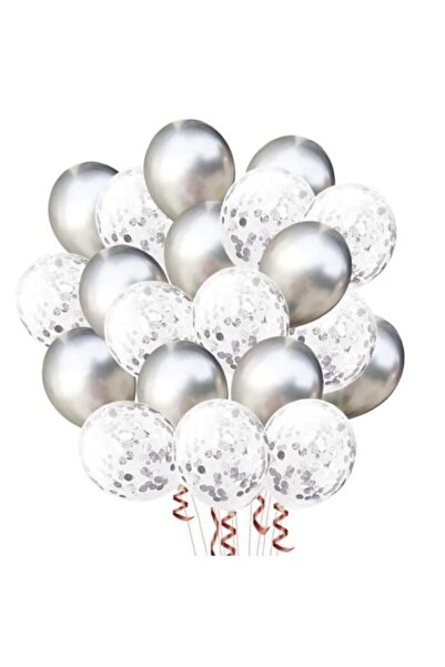 BİDOLUMUTLULUK Gümüş Konfetili Balon Seti