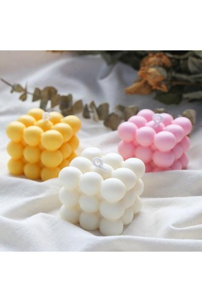 Falco Doro Vanilya Kokulu Pembe Sarı Beyaz 3 Lü Bubble Mum Seti Hand Made