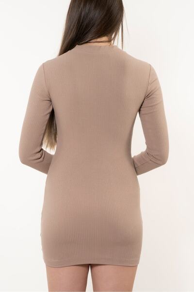 Soyo Γυναικείο Καφέ Πλεκτό Φόρεμα Καμισόλα με φερμουάρ Super Mini