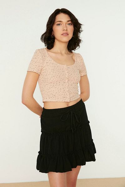 Trendyol Collection Černá volánová pletená sukně TWOSS21ET0027