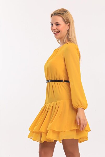 Swass Kemerli Şifon Elbise