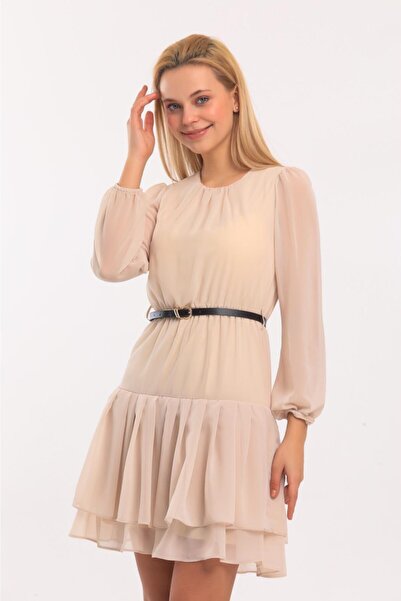 Swass Kemerli Şifon Elbise