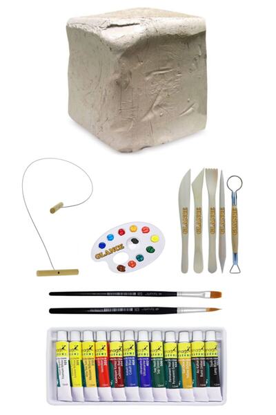 GLANCE Beyaz Seramik Hamuru 6 Kg Kil - Fanart Academy Akrilik Boya 12 Renk X ...