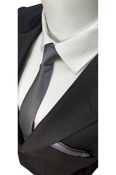 Le Voux Smoke Colored Oxford Dobby Self Patterned Tie and Handkerchief