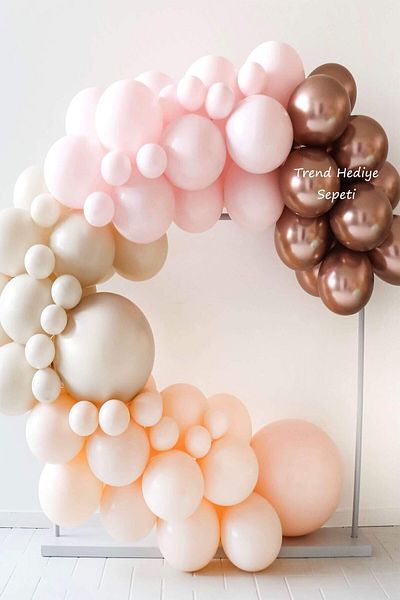 Trend Hediye Sepeti Pastel Pink - Salmon - Sea Sand - Chrome Mirrored Copper 100 Pieces Balloon Chain Retro