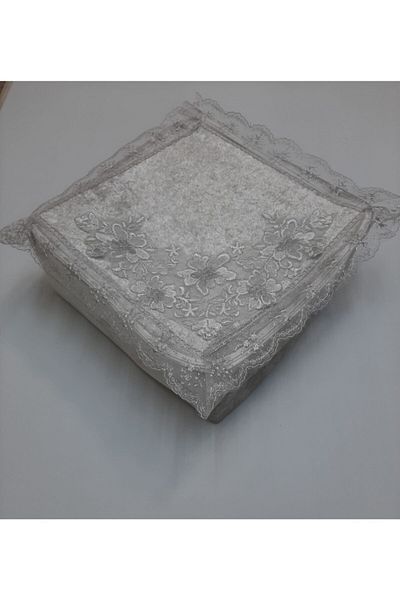 Çalışkan Çeyiz Evi Velvet Fabric Sponge Multi-Purpose Bag French Guipure Lace Dowry Bag Gray 48X48X20Cm