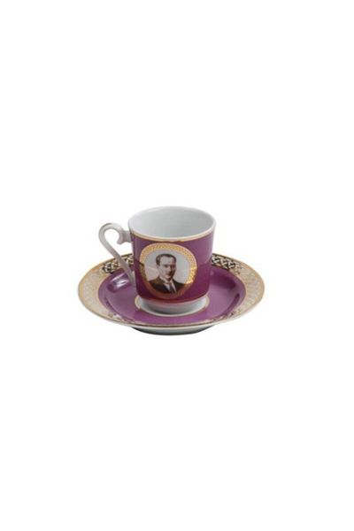 Kütahya Porselen Set of 2 Atatürk Coffee Cups Purple