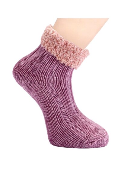 UNLIMITED LEGWEAR Kalın Kışlık Bileği Pofuduk Pembe Kadın Bot Çorap