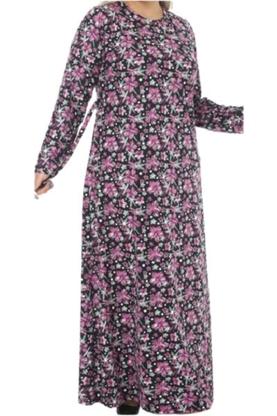 eL&Ma Design Kadın Süet Kadife Pamuklu Büyük Beden Uzun Elbise