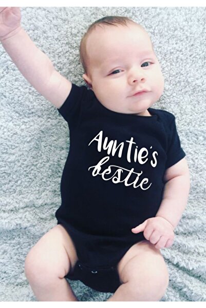 venüsdijital Auntie S Bestie Design Black Baby Zıbın Body