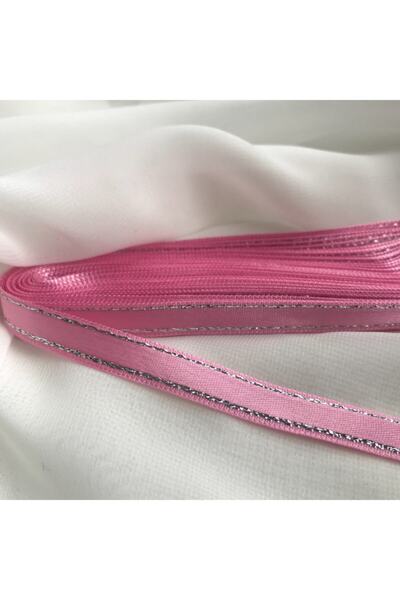 Bukle İplik Σατέν κορδέλα 1 εκ. Ασημί ροζ (10 Mt)